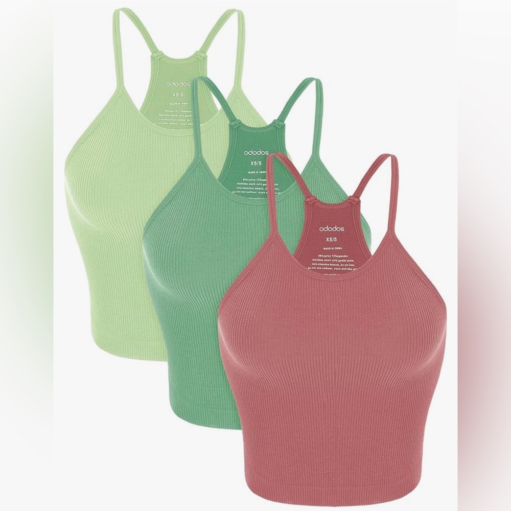 3-Pack Seamless Rib-Knit Camisole Crop Tank Tops
